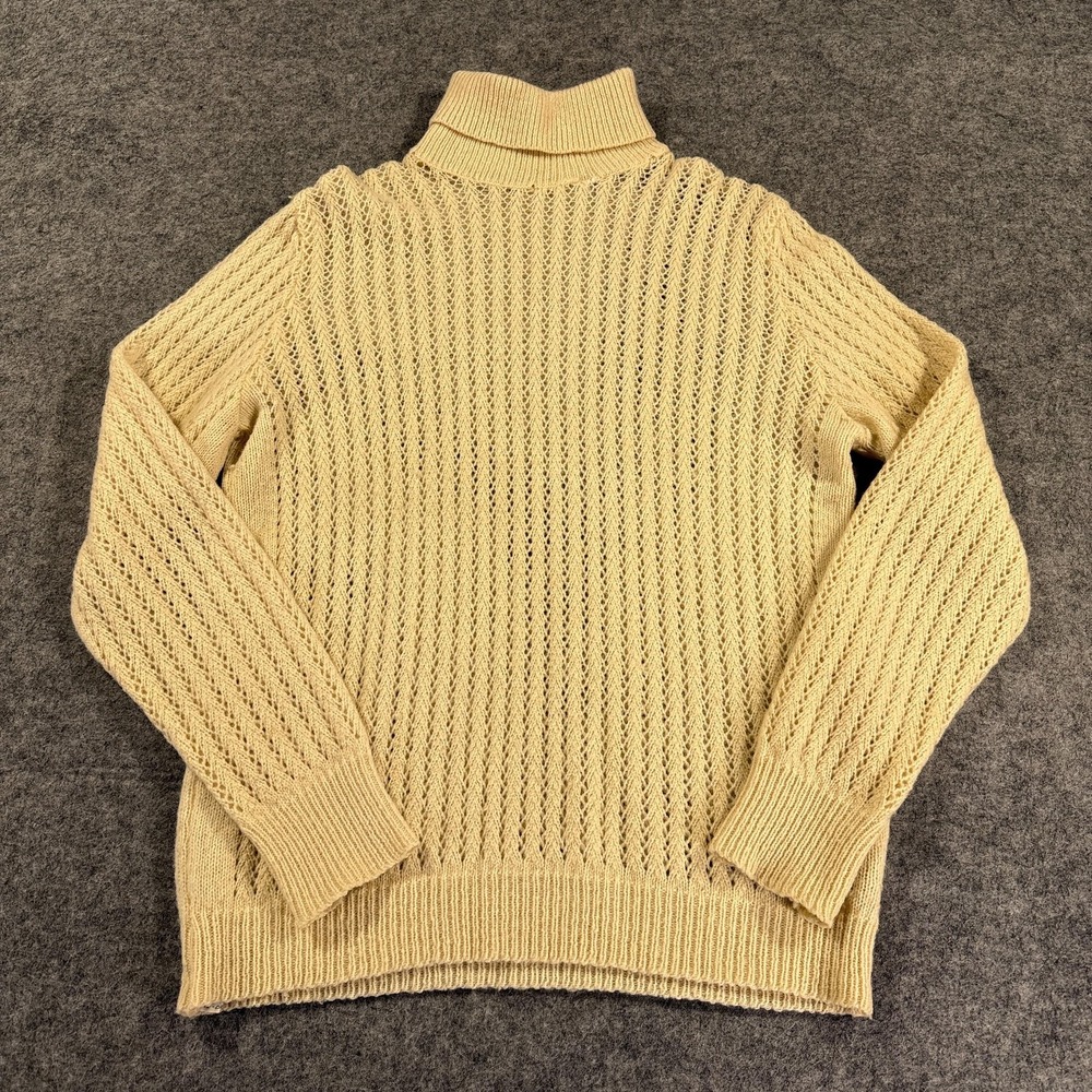 Tiberio McGregor Shetland Wool‎ Turtleneck Sweater Womens Medium Cream Open Knit